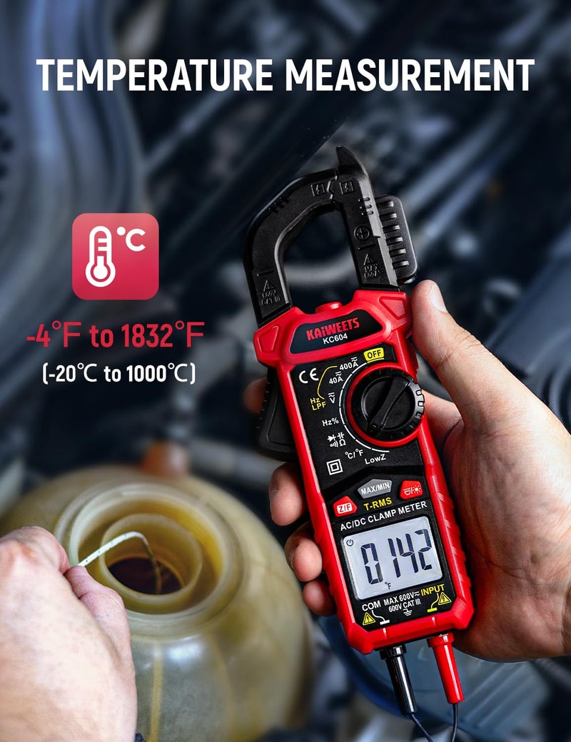 KAIWEETS Digital Clamp Meter Multimeter with D-Shaped Jaw for AC/DC Current & Voltage, Auto-ranging 4000 Counts Voltage Tester with Flashlight Backlight, Measuring Temperature Continuity Diode NCV - Image 5